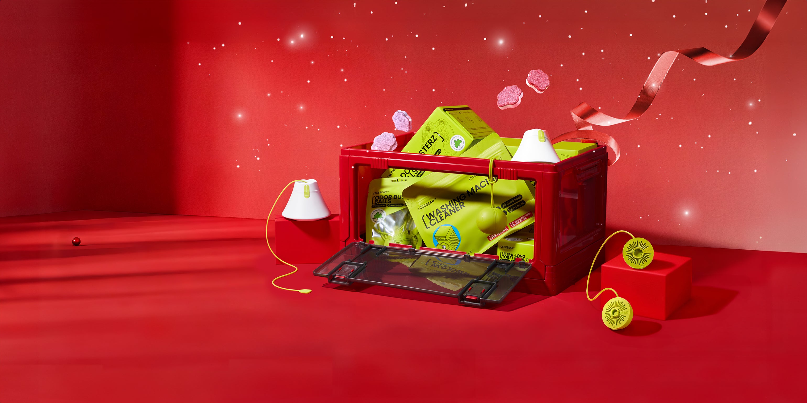 Hand holding a white dishwasher tablet against a blue sky background