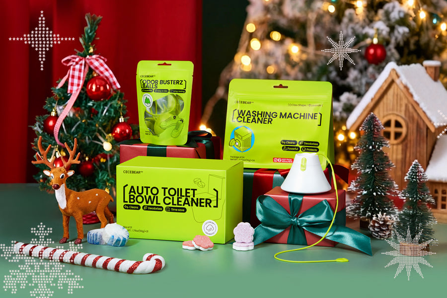 Hand holding a white dishwasher tablet against a blue sky background